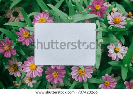flowers and leaves with paper card note. -vintage style picture and vintage color