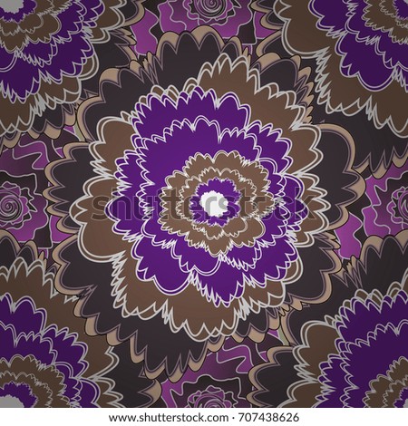 Vector floral seamless pattern. Brown, purple and violet background with flowers pattern.