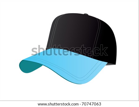A black and blue baseball cap vector illustration, isolated on white.