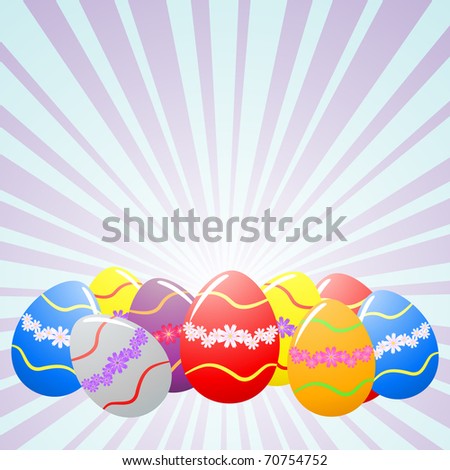 Colorful Easter eggs under rays