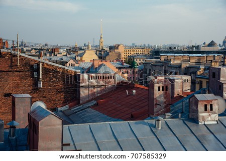 view over the rooftops of Saint-Petersburg and the Peter and Paul fortress