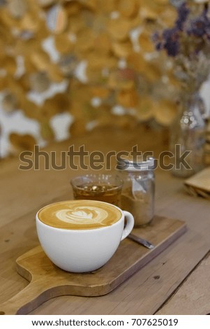 Latte coffee cup and tea,Hot coffee in white mug,hot tea