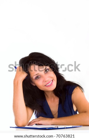 beautiful young woman on a white background