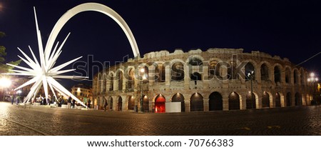 Ancient roman amphitheatre Arena in Verona, Italy. Most famous open air theater in the world Royalty-Free Stock Photo #70766383