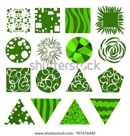 Trees top view.Different trees, plants vector set for architecture or landscape design.Landscaping symbols set isolated on white