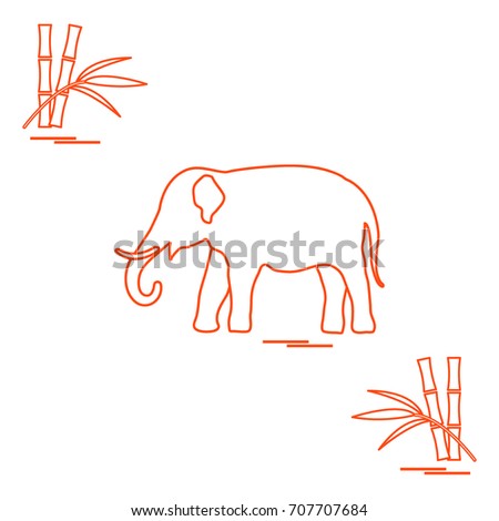 Stylized icon of elephant and bamboo. Design for poster or print.