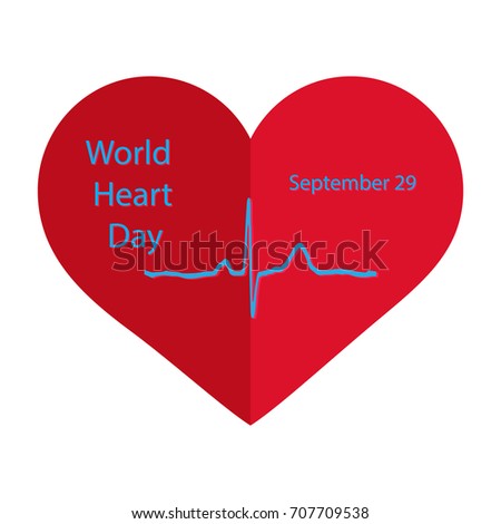 World Heart Day. 29 September. Flat style. Cardiogram. Vector illustration on isolated background