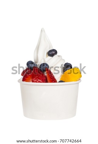  a cup with organic frozen yogurt Ice cream isolated on white background


