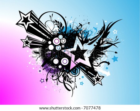 grunge blots stars wing and flowers