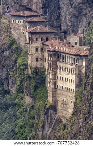 Turkey. Region Macka of Trabzon city - the Sumela Monastery (1600 year old Greek Orthodox monastery of the Panaghia). Rock Church - the inner and outer walls are decorated with frescoes Royalty-Free Stock Photo #707752426
