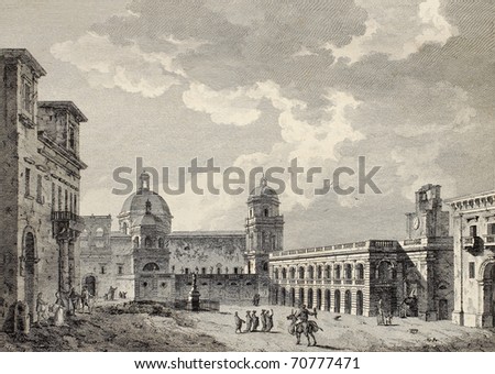 View of Mazara Cathedral and main square. By Desprez and Berthault, published on Voyage Pittoresque de Naples et de Sicilie,  J. C. R. de Saint Non, Imprimerie de Clousier, Paris, 1786