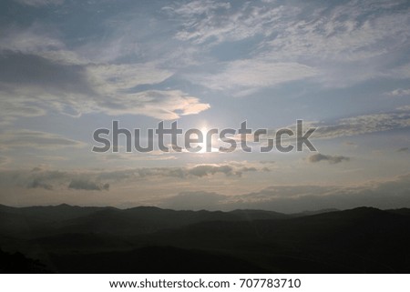 Sunny Sunset in the Mountains. Evening Sky Background