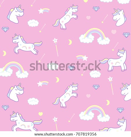 Wrapping paper, Cute cartoon unicorns, vector illustration