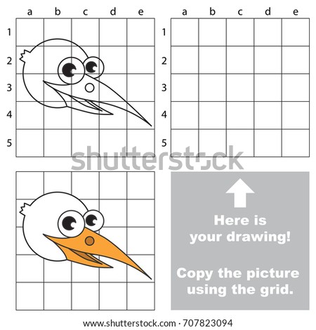 Copy the picture using grid lines, the simple educational game for preschool children education with easy gaming level, the kid drawing game with Egret Face