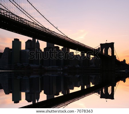 Brooklyn Bridge and Manhattan skyline At sunset, New York City
