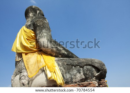 Ancient city, front of old buddha image in Ayuthaya Thailand
