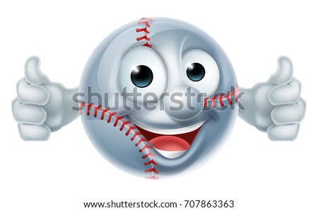Cartoon softball or basketball ball man mascot character doing thumbs up