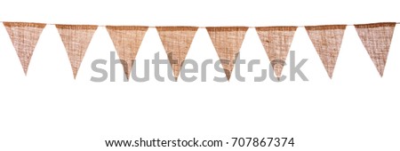 garland with burlap pennants, isolated in front of white