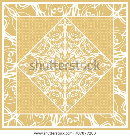 Template print for Sofa Square Pillow. Floral Geometric Pattern with hand-drawing Mandala.    illustration. For fabric, textile, bandana, scarg, carpet print. gOLD color
