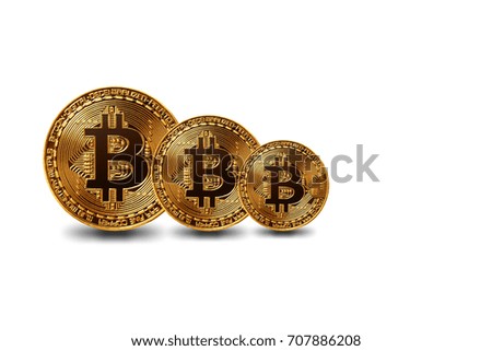 Golden bitcoin on isolate white background. Concept mining