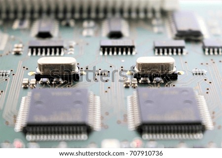 An image of a circuit board, various components