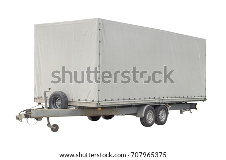 angle shot of a white trailer in white back Royalty-Free Stock Photo #707965375