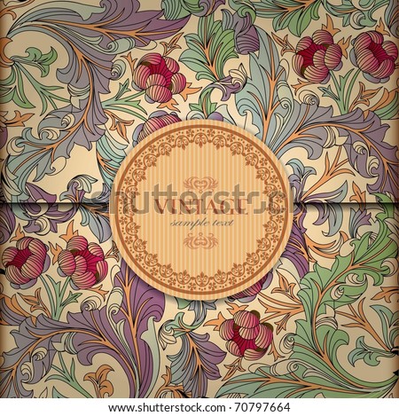 Floral Background with Vintage Label