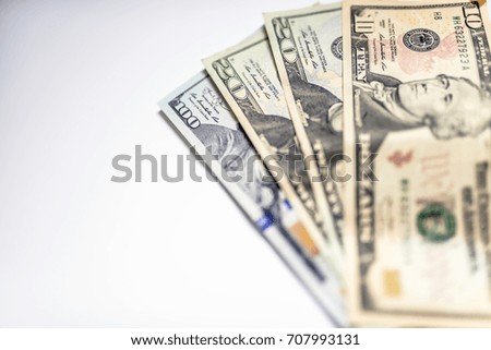Collection of us dollar bills. Isolated. many dollars on a white background isolated. Dollars seamless background. High resolution seamless texture