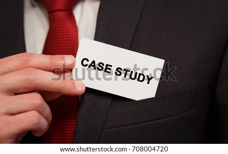 Businessman putting a card with text Case Study in the pocket