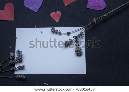 letter with love in black background, gift box, present, fall in love, autumn mood. flat lay, create new ideas, white letter. space for your text