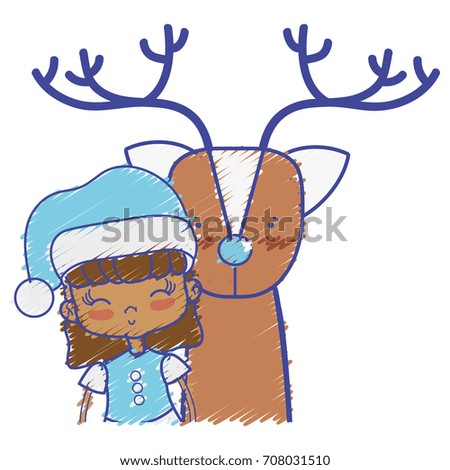nice girl with christmas clothes and reindeer