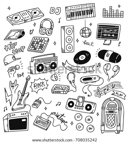 Set of music doodle isolated on white background
