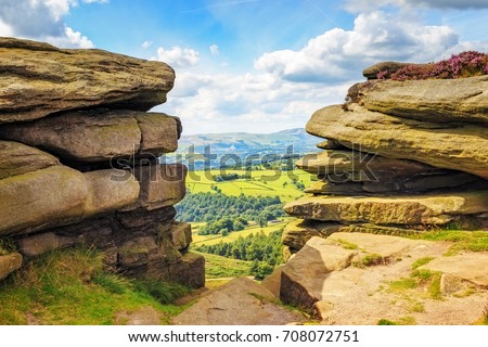 View from Hathersage Moor in Peak District National Park, Derbyshire, England, UK. Royalty-Free Stock Photo #708072751