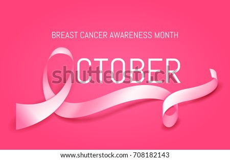Curly beautiful pink ribbon, breast cancer awareness symbol,  October month of fight against breast cancer. Vector illustration