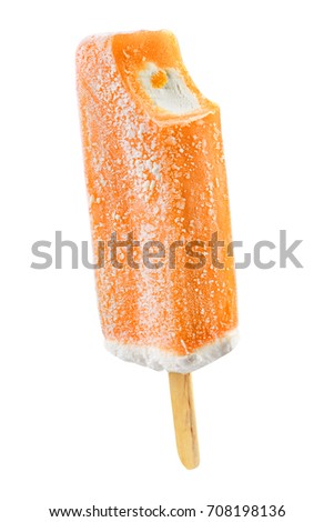 Yellow bited popsicle isolated on white background with clipping path 