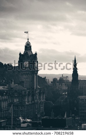 Edinburgh city skyline viewed from Calton Hill. United Kingdom.