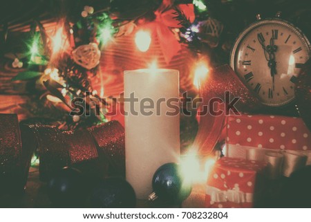 Christmas decoration on wood board. Preparation for the holiday