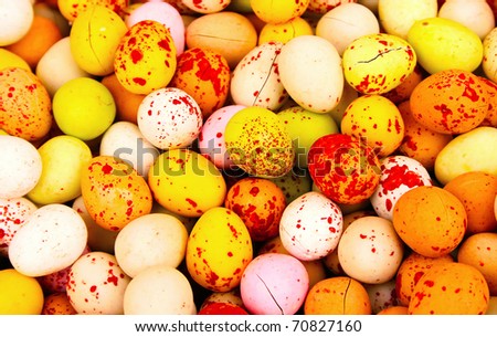 Easter colorful candy eggs closeup picture.