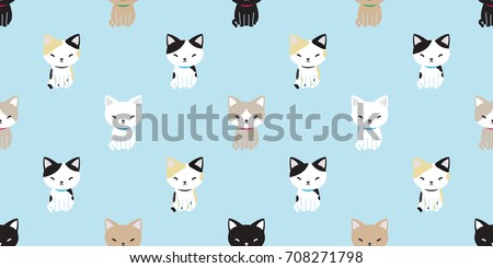 Cat breed cartoon kitten icon doodle vector seamless pattern wallpaper background