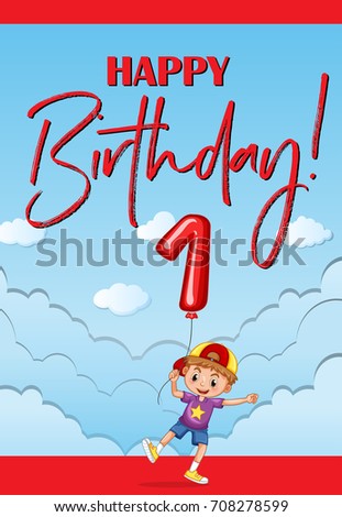 Happy Birthday card for one year old boy illustration