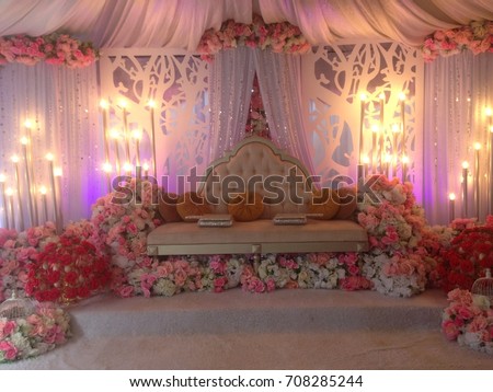 The pelamin created in a traditional Malay wedding