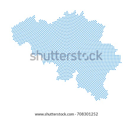 Abstract blue map of Belgium radial dot planet on white background, halftone concept. Vector illustration eps 10.