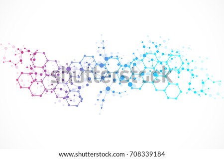 Structure molecule and communication. Dna, atom, neurons. Scientific concept for your design. Connected lines with dots. Medical, technology, chemistry, science background. Vector illustration. Royalty-Free Stock Photo #708339184