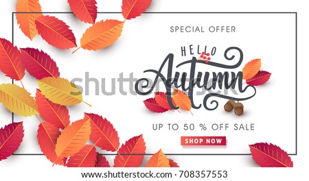 Autumn calligraphy. Seasonal lettering.web banner template.vector illustration Royalty-Free Stock Photo #708357553