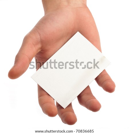 hand holding a card on white background
