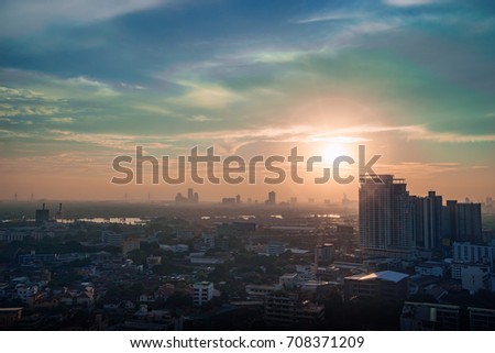 Bangkok skyline with sunset