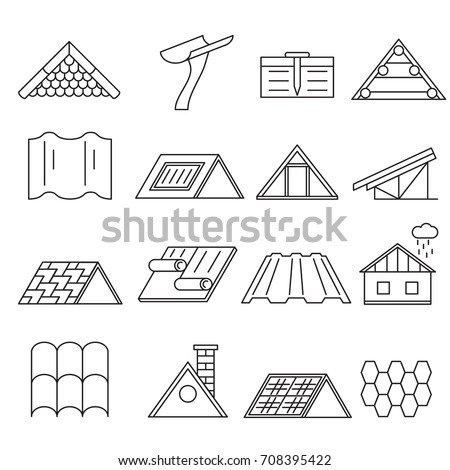 Concept House Roof Construction and Element Thin Line Icon Set for Web and App. Vector illustration of Home Roofs