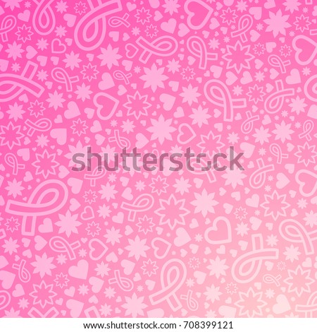 Breast Cancer awareness month vector illustration with many objects on gradient background