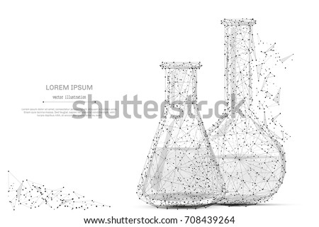 Test tubes isolated from low poly wireframe on white background. Science and analyses. Vector abstract polygonal image mash line and point hands collect puzzle with an inscription. Digital graphics Royalty-Free Stock Photo #708439264