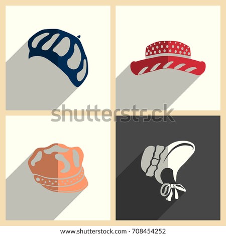 Headdresses for women set of flat icons with shadow. Simple vector illustration